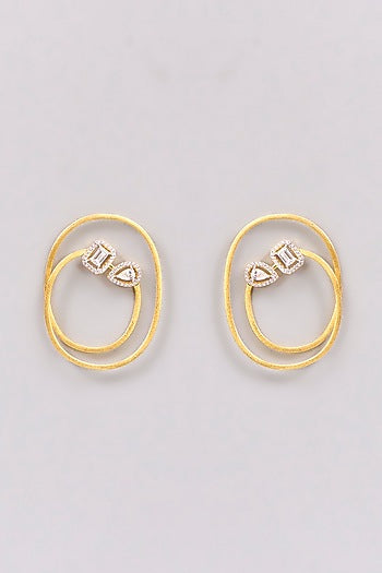 Gold Plated CZ Stone Stud Earrings In Sterling Silver