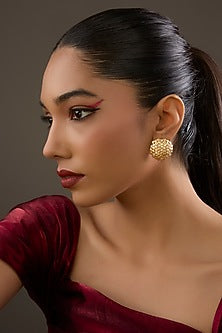 Gold Plated White Synthetic Stone Stud Earrings In Sterling Silver
