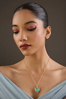 Gold Plated Green Paraiba Stone Heart-Shaped Pendant Necklace In Sterling Silver
