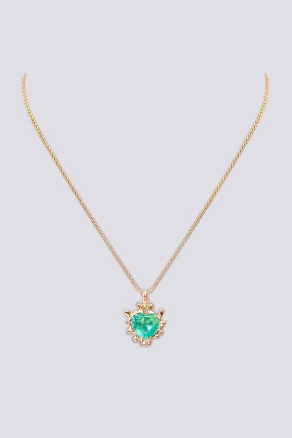 Gold Plated Green Paraiba Stone Heart-Shaped Pendant Necklace In Sterling Silver