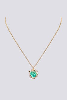 Gold Plated Green Paraiba Stone Heart-Shaped Pendant Necklace In Sterling Silver