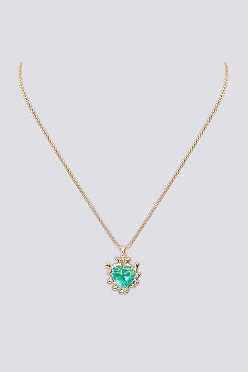 Gold Plated Green Paraiba Stone Heart-Shaped Pendant Necklace In Sterling Silver