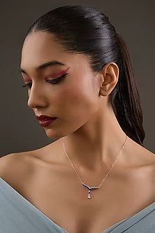Gold Plated Sapphire Stone & Cubic Zirconia Pendant Necklace In Sterling Silver