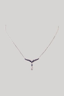 Gold Plated Sapphire Stone & Cubic Zirconia Pendant Necklace In Sterling Silver