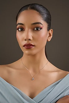 Gold Plated Lab-Grown Sapphire Stone & Cubic Zirconia Pendant Necklace In Sterling Silver