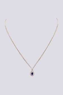 Gold Plated Lab-Grown Sapphire Stone & Cubic Zirconia Pendant Necklace In Sterling Silver