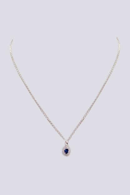 Gold Plated Lab-Grown Sapphire Stone & Cubic Zirconia Pendant Necklace In Sterling Silver