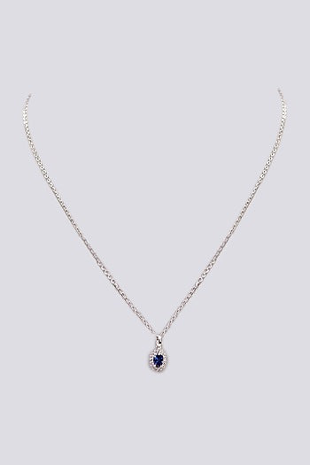 Gold Plated Lab-Grown Sapphire Stone & Cubic Zirconia Pendant Necklace In Sterling Silver