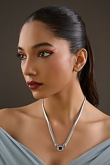 Gold Plated Emerald-Cut Sapphire Stone & Cubic Zirconia Pendant Necklace In Sterling Silver