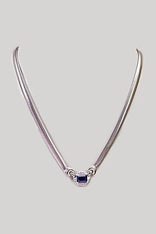 Gold Plated Emerald-Cut Sapphire Stone & Cubic Zirconia Pendant Necklace In Sterling Silver