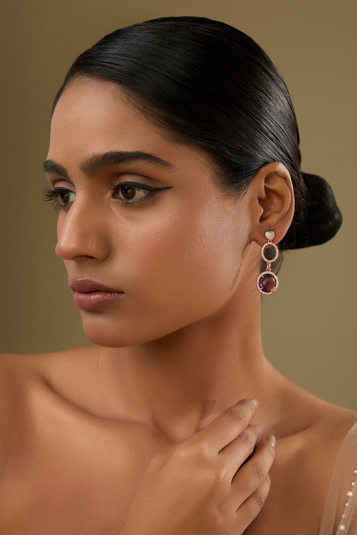 Rose Gold Finish Cubic Zirconia & Crystal Dangler Earrings