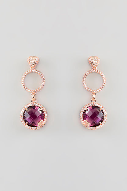Rose Gold Finish Cubic Zirconia & Crystal Dangler Earrings