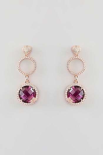 Rose Gold Finish Cubic Zirconia & Crystal Dangler Earrings