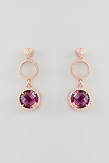 Rose Gold Finish Cubic Zirconia & Crystal Dangler Earrings