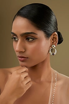 Gold Finish Cubic Zirconia & Crystal Dangler Earrings