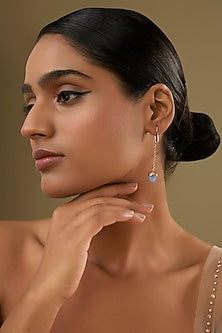 Gold Finish Milky Blue Crystal Dangler Earrings