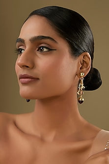 Gold Finish Amethyst & Crystal Dangling Paper Clip Link Earrings