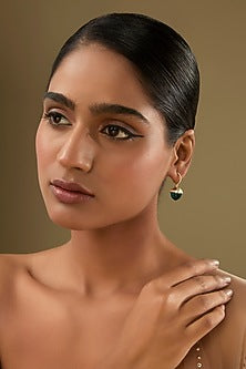Gold Finish Cubic Zirconia & Turquoise Crystal Dangler Earrings