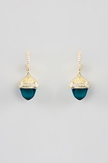 Gold Finish Cubic Zirconia & Turquoise Crystal Dangler Earrings