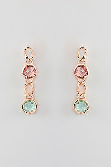 Rose Gold Finish Amethyst Pink & Green Crystal Dangler Earrings