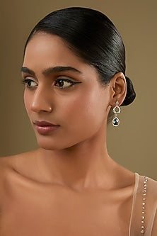 White Rhodium Finish Cubic Zirconia & Crystal Dangler Earrings