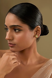 Gold Finish Green Crystal Stud Earrings