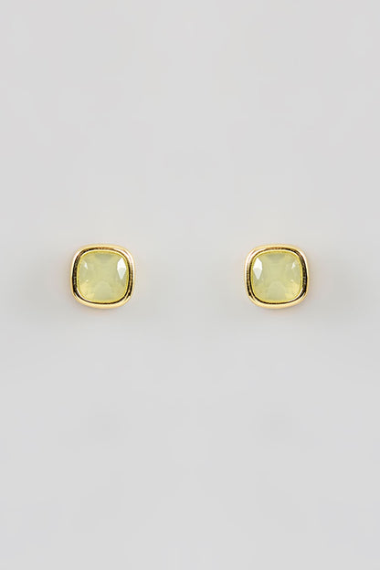 Gold Finish Green Crystal Stud Earrings