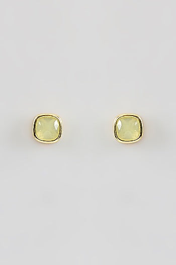 Gold Finish Green Crystal Stud Earrings