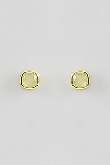 Gold Finish Green Crystal Stud Earrings