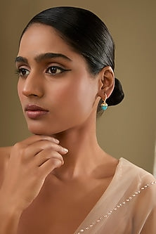 Gold Finish Cubic Zirconia & Blue Crystal Dangler Earrings