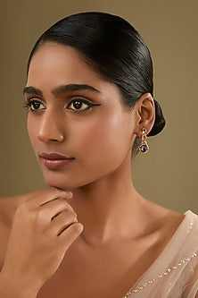 Rose Gold Finish Blue Sapphire Crystal Dangler Earrings