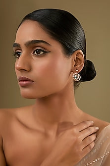 Rose Gold Finish Cubic Zirconia & Sky Blue Stone Dangler Earrings