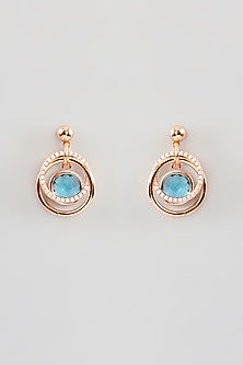 Rose Gold Finish Cubic Zirconia & Sky Blue Stone Dangler Earrings