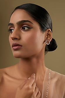 White Rhodium Finish Cubic Zirconia Stud Earrings