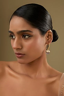 Gold Finish Cubic Zirconia & Grey Crystal Hoop Earrings