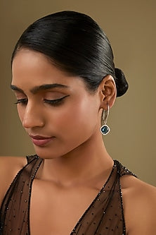 Silver Finish Cubic Zirconia & Blue Crystal Dangler Earrings