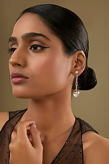 Rose Gold Finish Cubic Zirconia & Grey Crystal Dangler Earrings
