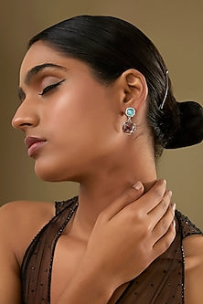 Silver Rhodium Finish Crystal Dangler Earrings