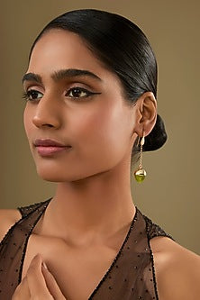 Gold Finish Cubic Zirconia & Olive Crystal Hook Earrings