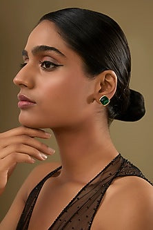 Gold Finish Green Tourmaline Stud Earrings
