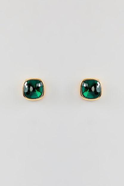 Gold Finish Green Tourmaline Stud Earrings