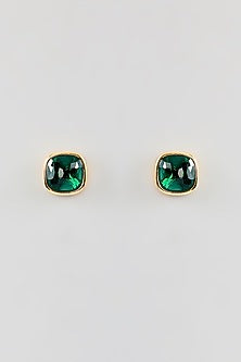 Gold Finish Green Tourmaline Stud Earrings