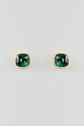 Gold Finish Green Tourmaline Stud Earrings