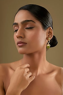 Gold Finish Pink Crystal Dangler Earrings