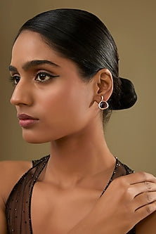 Rose Gold Finish Purple Crystal Dangler Earrings