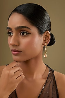 Gold Finish Orange Crystal Dangler Earrings