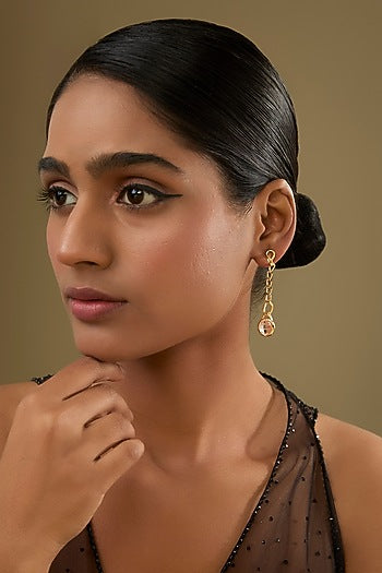 Gold Finish Orange Crystal Dangler Earrings