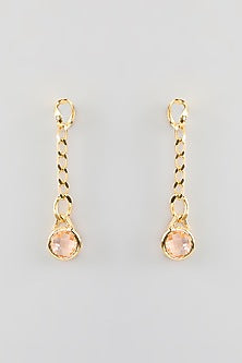 Gold Finish Orange Crystal Dangler Earrings
