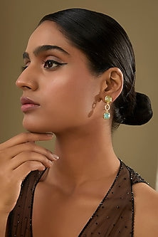 Gold Finish Green & Aquamarine Crystal Dangler Earrings