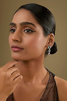 White Rhodium Finish Crystal Dangler Earrings